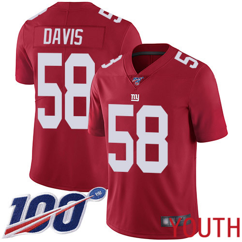 Youth New York Giants #58 Tae Davis Red Limited Red Inverted Legend 100th Season Football NFL Jersey